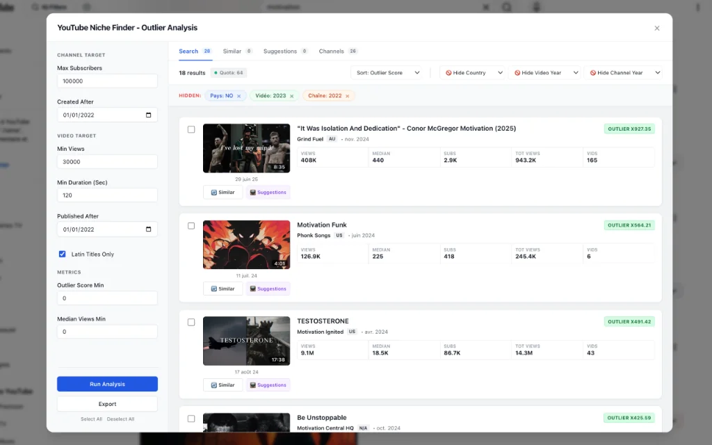 Youtube Niche Finder Interface